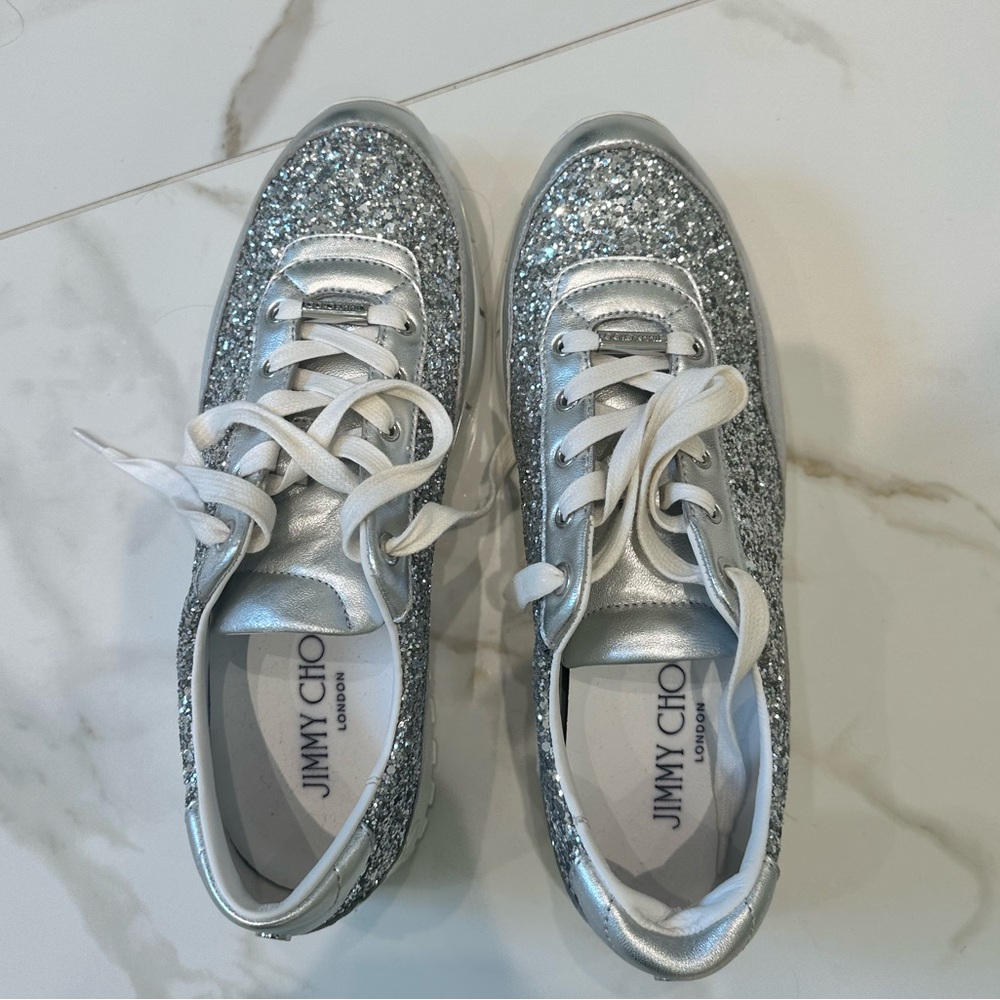Jimmy Choo Silver Glitter Sneakers